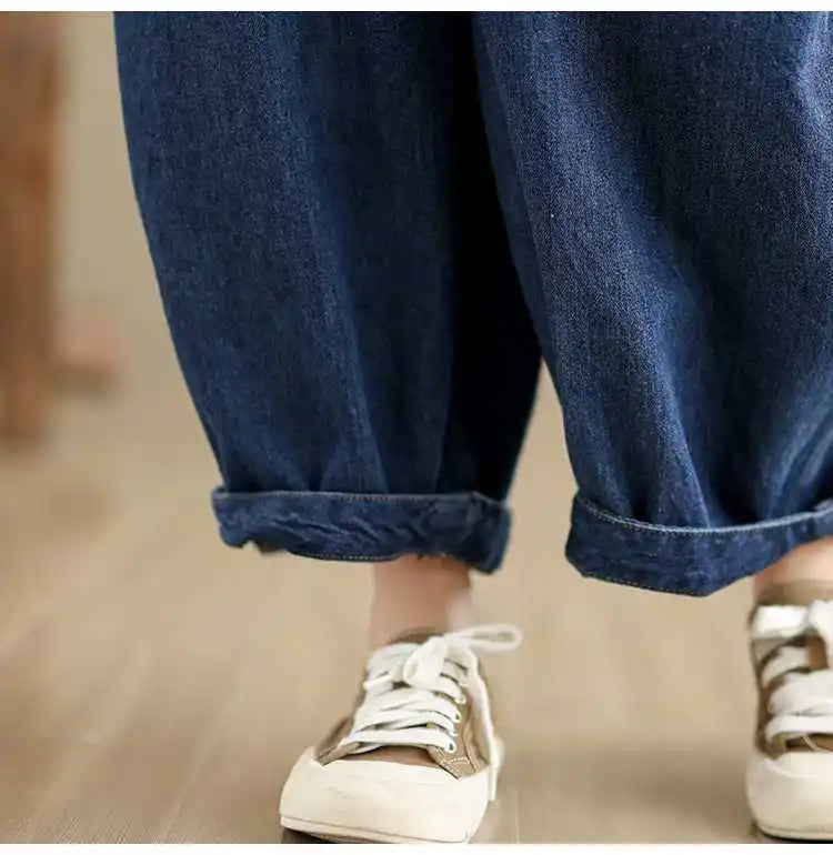 2026 New Women's Retro Literary Baggy Jeans Simple Versatile Wide-leg Washed Denim Trousers Casual Streetwear Ladies Harem Pants