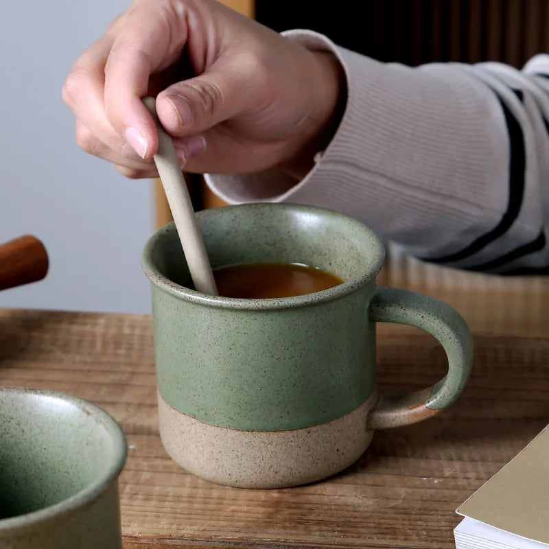 Vintage Stoneware Coffee Mug Kiln Change Ceramic Cup Small Minimalist Water Cup Sesame Glaze Breakfast Cup