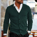 Spring Autumn Mens Solid Color Knitted Cardigan Fashion V-Neck Long Sleeve Slim Fit Sweater Coat with Pockets Men Knit Outwear