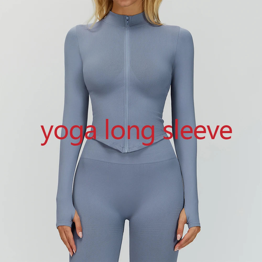 Zipper Yoga Shirts For Women Long Sleeve Seamless Fitness Running Gym Jacket Workout Dry Fit Breathable High Elastic Sports Top