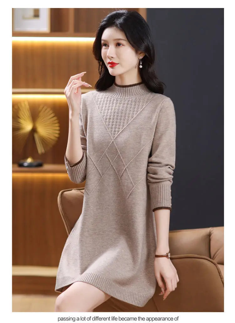Women's Turtleneck Knitwear Top Long Sleeve Pullover Sweater Woman Clothing Fall Winter Knit Basic Blouse Wool Ladies Sweater