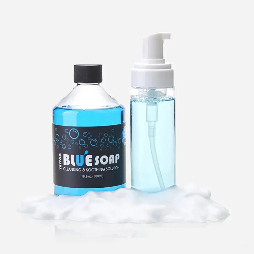 500/40ML Tattoo Blue Soap Cleaning Soothing Solution With Tattoo Foam Diffuser Bottle Blue Algae Soap and Bottle Cleaning Supply