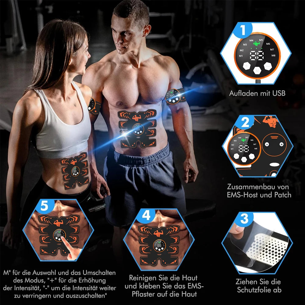 Rechargeable EMS Abdominal Trainer Muscle Stimulator Fitness Equipment - Portable Home Gym Device for Abdomen Glutes
