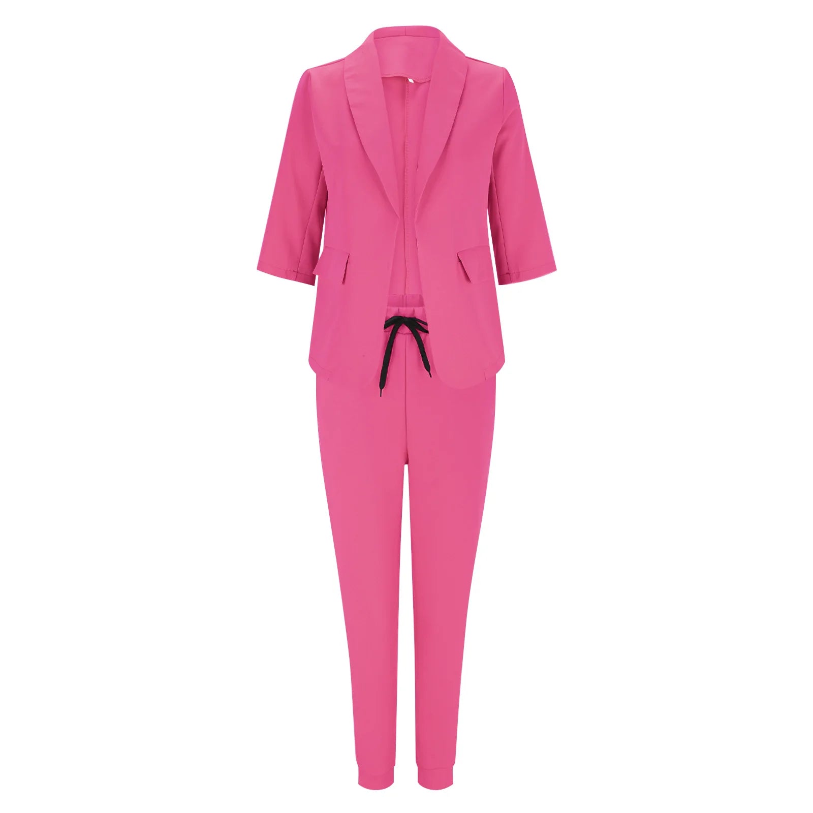 2024 Women's Two Piece Pant Suit Set Outfits Spring Autumn Turn Down Print Blazer Coat Drawstring Pants Suit Women Casual Sets
