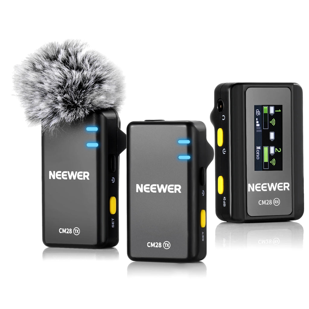 NEEWER CM28 Wireless Lavalier Microphone, 1 Click Noise Canceling, 4GB Storage, Lapel Mic For IPhone/Android/PC/Camera/iPad