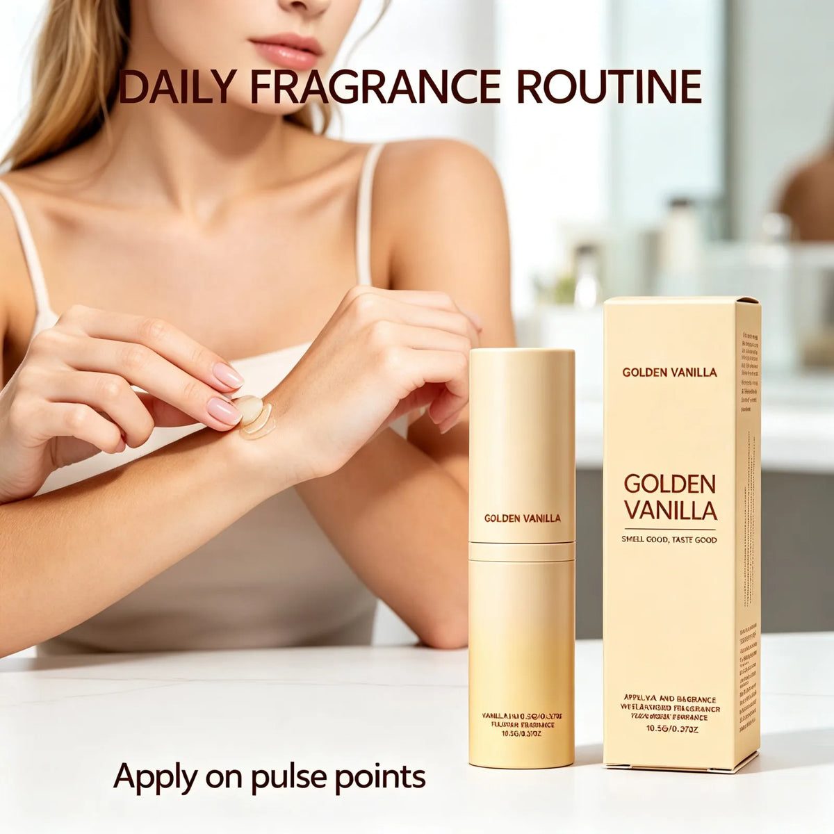 Golden Vanilla Perfume Stick Solid Fragrance Balm Plant Extract Moisturizing Skin Portable Long Lasting Pocket Scent 10g