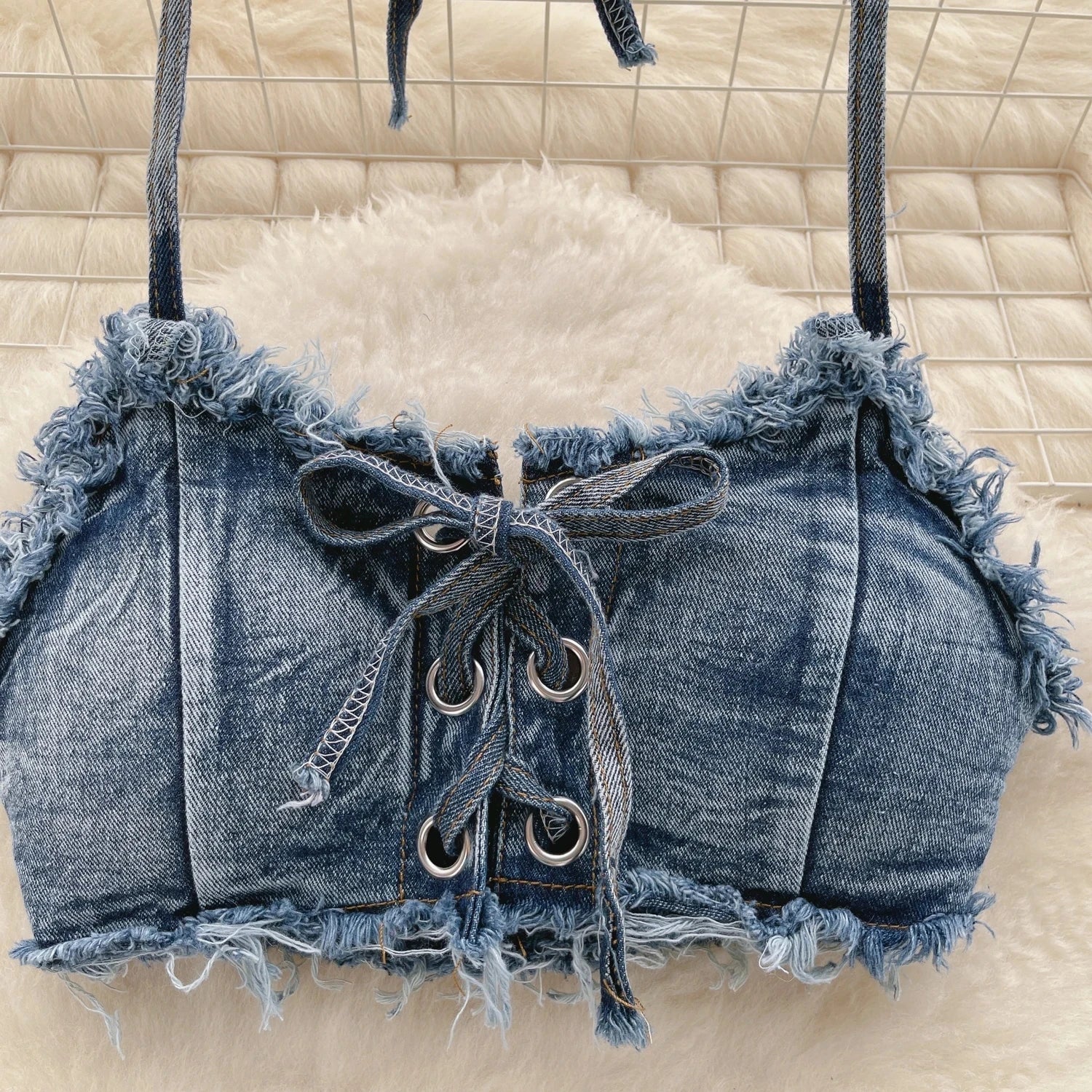 Retro Women Bikini Denim Suits Summer Halter Camis Mini Short Pant Fashion Vacation Suits Sexy Comfortable