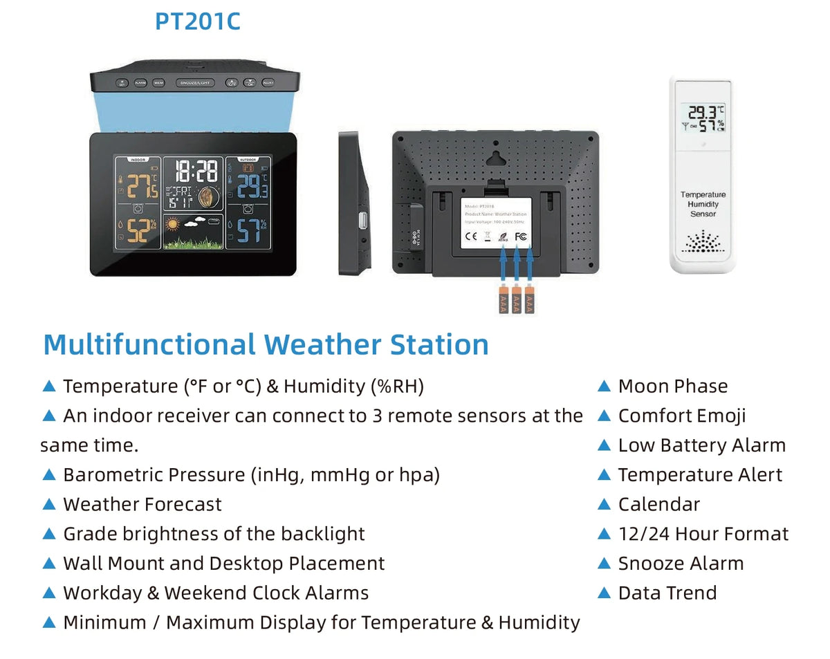 FABISENSE Wireless Weather Station with Indoor Outdoor Sensor Thermometer Hygrometer, Forecast Barometer Moon Phase, USB Powered