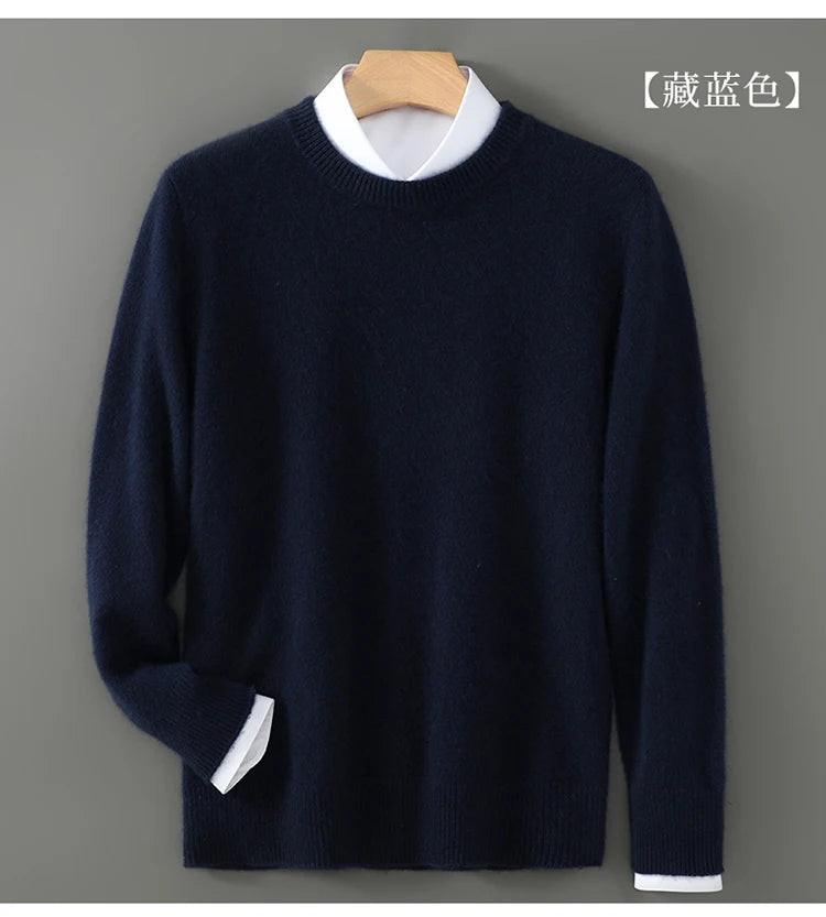 100% Australian Wool Knitted Men's O-Neck Sweater, Casual Business, Spring and Autumn Men's Long-Sleeved Pullover New Sweater