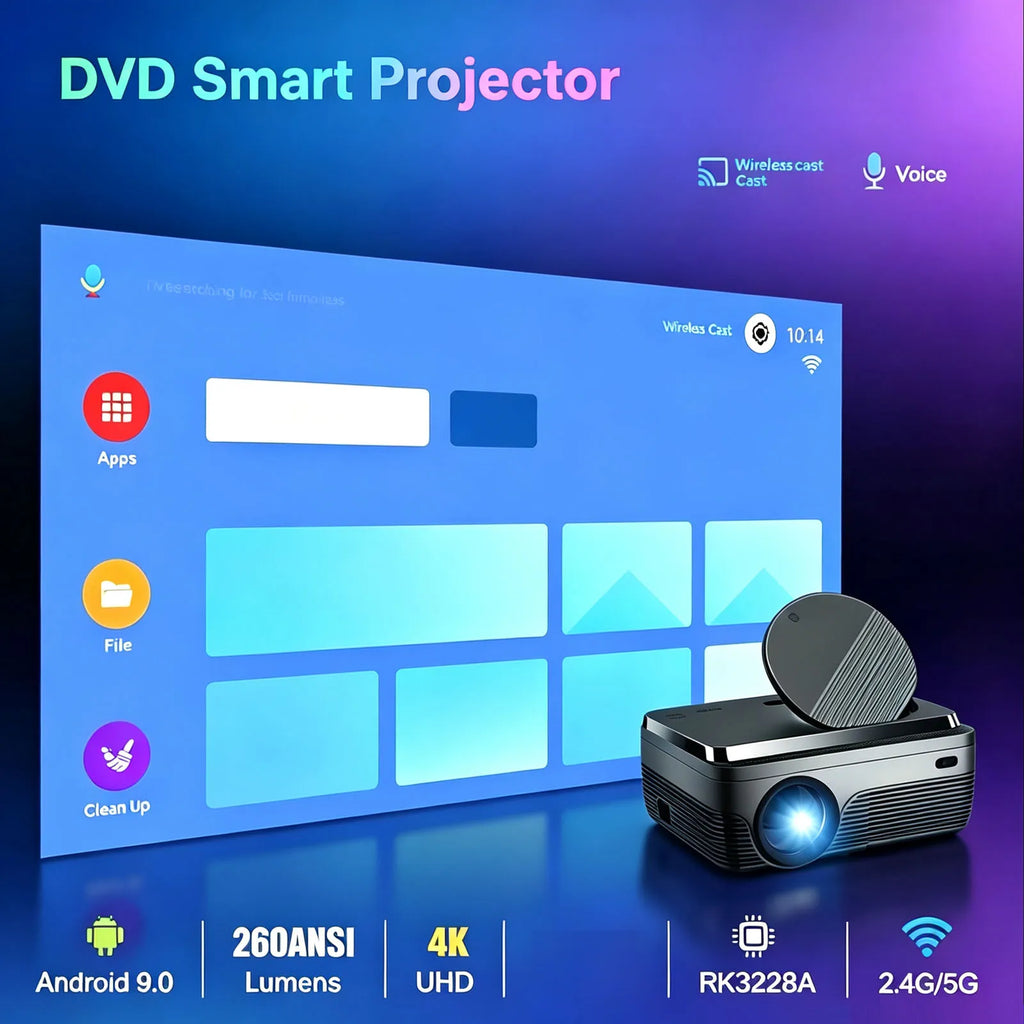 2026 H96 MAX W11 DVD Projector 1920X1080P LED Android 9.0 4K 2G 16G RK3228A 260ANSI Dual WIFI BT4.1 Outdoor Portable Home Cinema