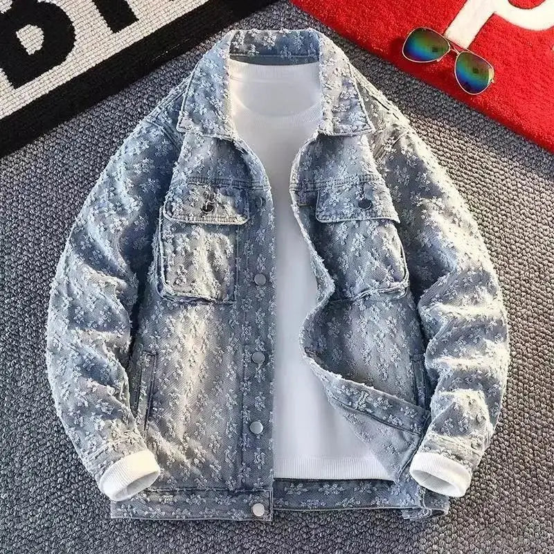 Sequin Denim Jacket Men's Luxury Streetwear Shiny Cowboy Coats Loose Casual Single-breasted Long Sleeve Spring Autumn Jacket
