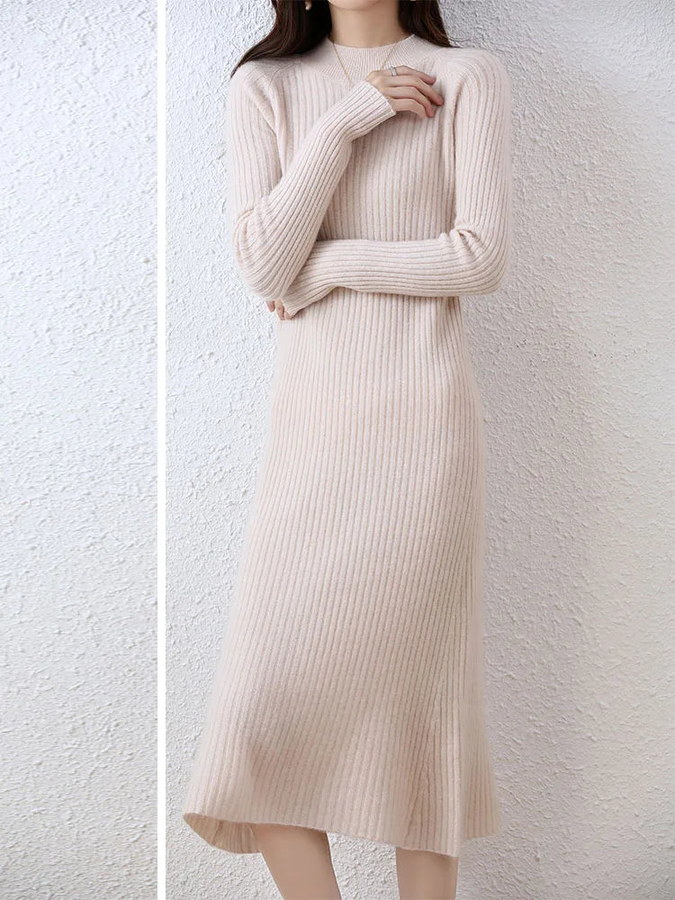 Cashmere Sweater Womens Dresses 100% Merino Wool Autumn Winter New Elegant Knitted Long Dress Female Casual Warm Skirts Vestidos