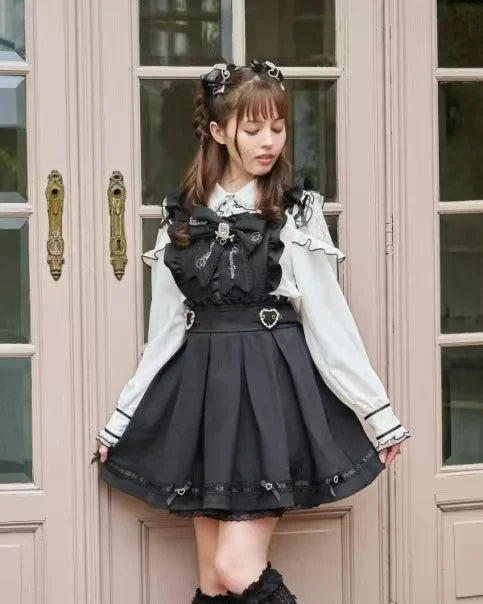 Japanese Liz Dress Sweet Girls Mine Bow Two-Way Detachable Apron Suspender Dress Women's Slim Bow Sleeveless Strap Dress Girls
