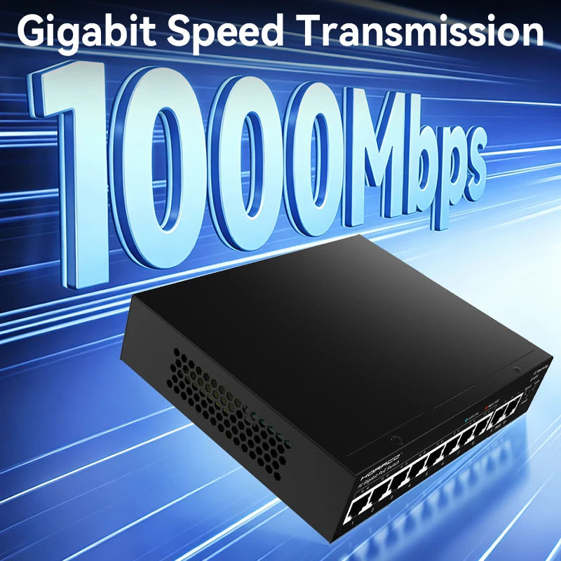 HORACO 8 Port Gigabit POE Switch 1000Mbps Active POE Network Switch for IP Camera,NVR,Surveillance,CCTV,POE Camera