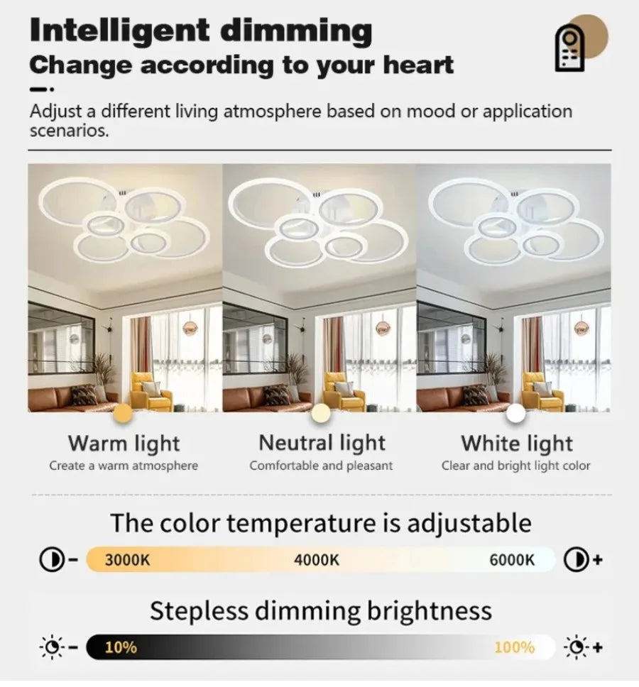 Modern Dimmable LED Ring Ceiling Lights Chandelier Indoor Home Decor Lighting Fixture for Living Dining Bedroom Study Room