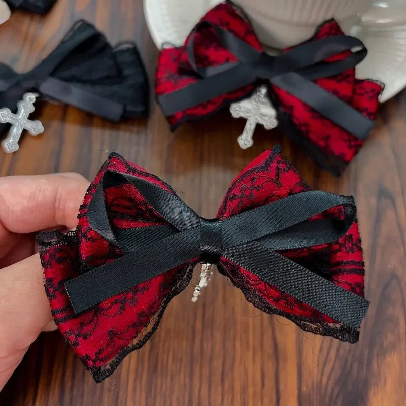 2pcs Gothic Girl's Street Exquisite Hair Accessories Fashion Bowknot Hair Clips Versatile Dressing Dark Style Bow Hair Clip 2025