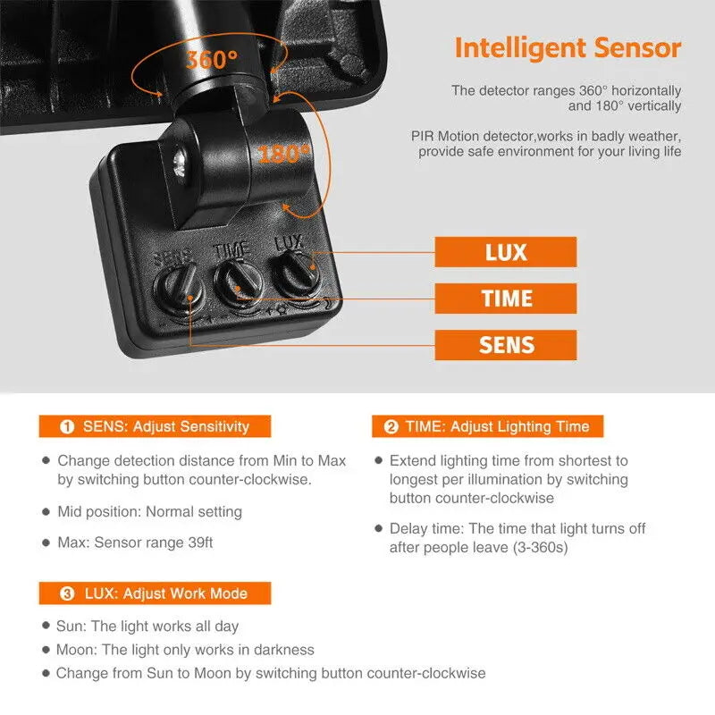 Security Lights Outdoor Motion Sensor Led Pir Floodlight 10W 20W 30W 50W 100W  IP66 Waterproof Outside Wall Light Garden Doorway