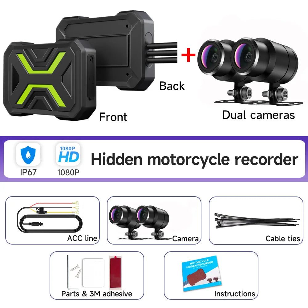 JIUYIN Dual 1080P Motorcycle DVR Full Body Waterproof Moto Camera WiFi Dash Cam Front Rear Driving Video Recorder Black Box