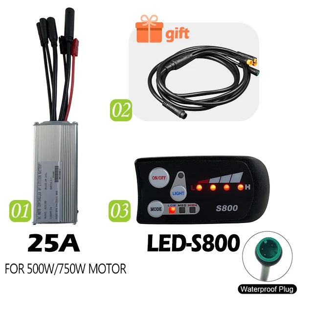 250W-750W Brushless For Electric Bike Controller LCD Panel Scooter EN06 S830 S866 JN Controller 15A 25A WP Plug Square Wave GD06