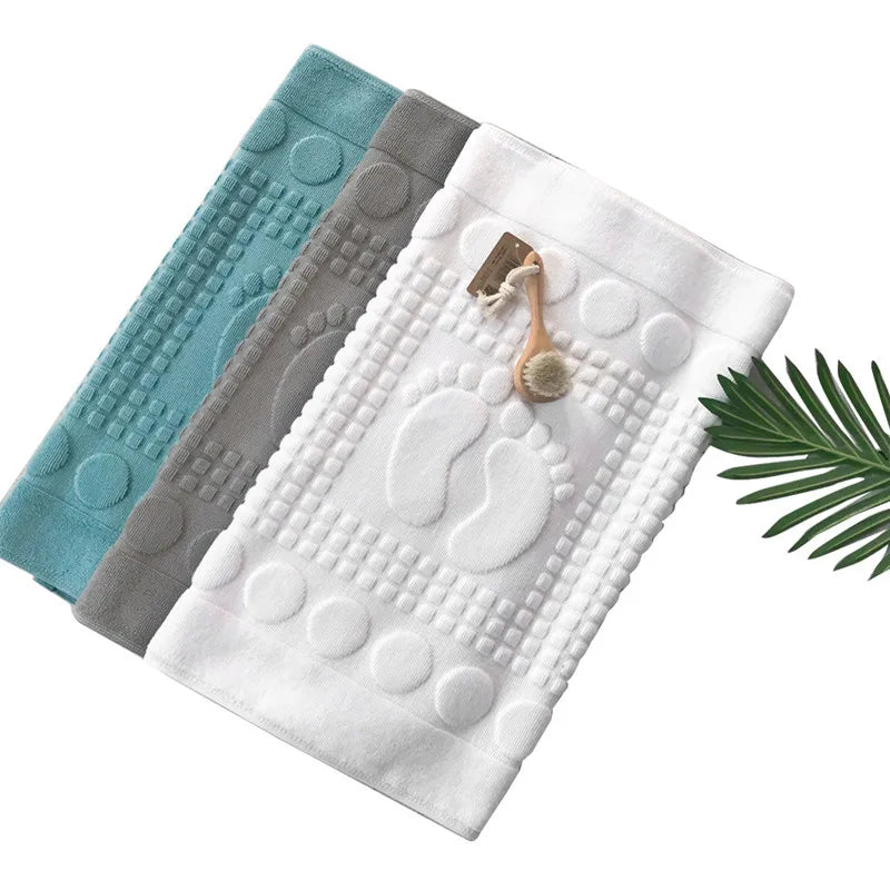 Hotel Home Floor Towel, White Foot Pattern Carpet,Spa Shower Room Mats,100%Cotton,High Quality,50x80cm, Anti-slip Bathtub Towels