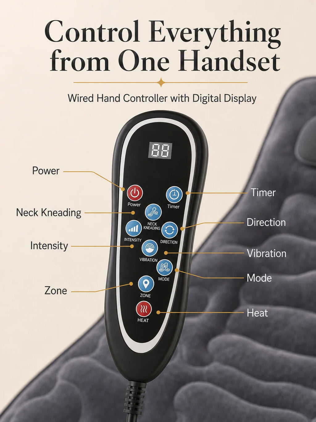 Full Body Massage Mat Foldable Neck Kneading 10 Motor Vibration Heat Shiatsu Electric Massage Cushion 9 Modes Wired Remote Home
