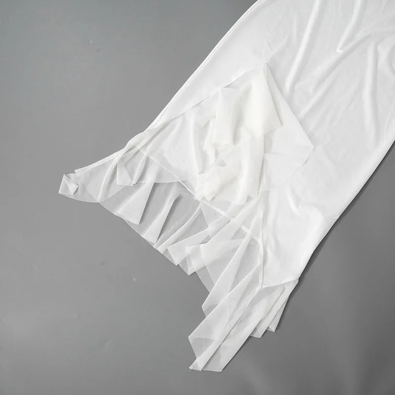 Spring Autumn New Pure Color round Neck Mesh Panel Long Sleeve Slit Lace Trim Sexy Dress Elegant Women's Fashion Skirt