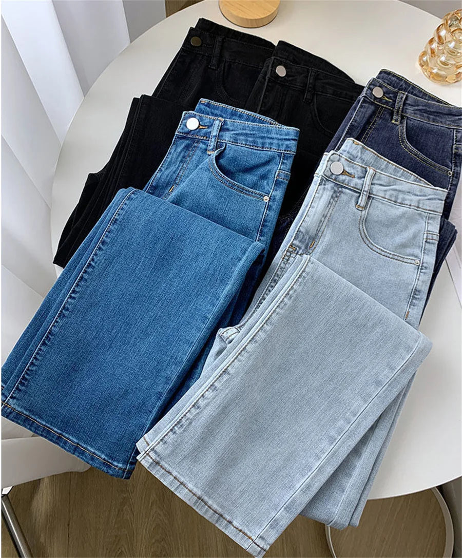 Women's High Waist Straight Jeans Spring Vintage Casual Ankle-length Denim Pants Korean Pantalones Streetwear Stretch Vaqueros