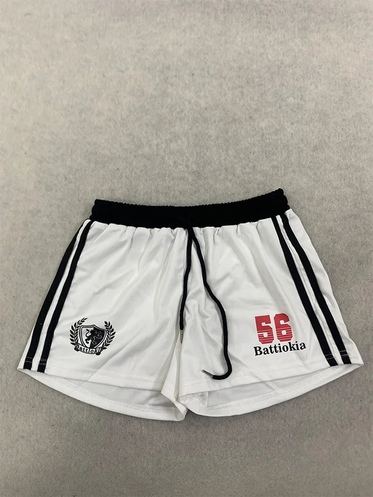 Casual Spicy Girl Striped Printed Drawstring Loose Shorts for Women, Korean Casual Versatile High Waisted Hot Pants for Summer
