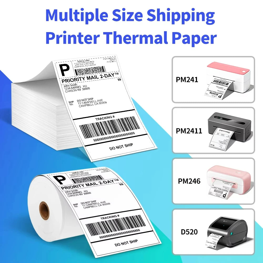 Phomemo 4x6 Inch 100/500 sheets Thermal Shipping Label Printer Self-Adhesive Thermal Printing Paper for 241BT 245BT 249BT D520BT