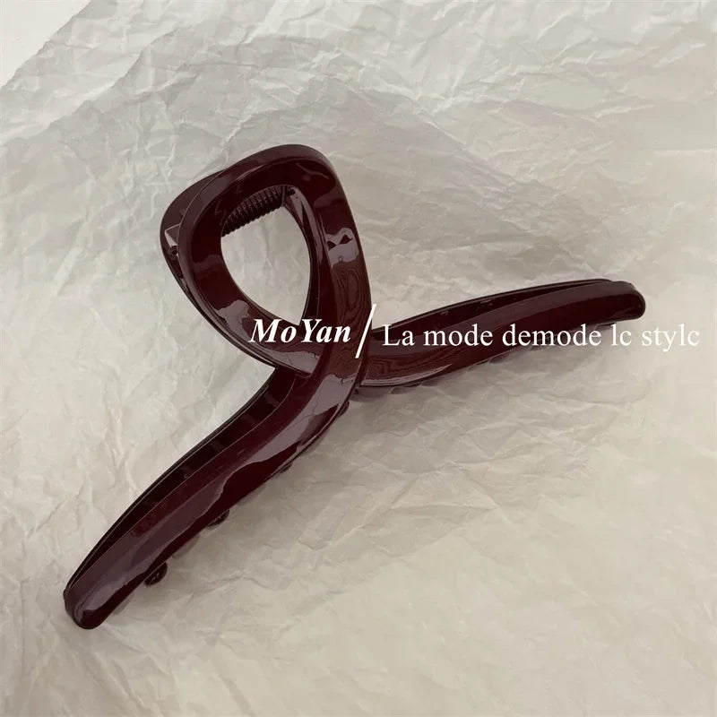 Simple fashion slightly drunk retro dark red grab clip temperament cross hairpin large back head disc hair shark clip