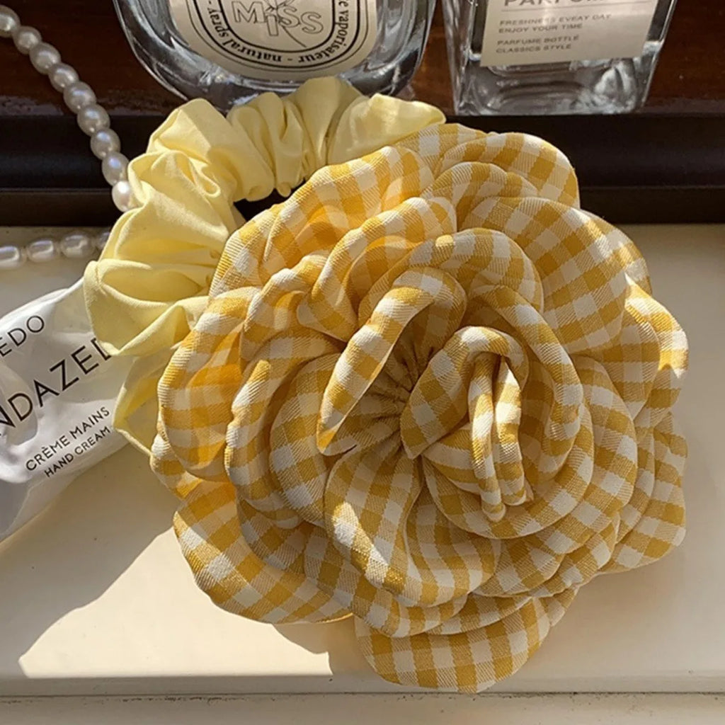 Women's Hair Claw Clip Checkered Yellow Rose Exquisite Grab Clip Hair Grab High End Korean Hair Accessory Flower Head Accessory