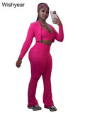 Fashion Solid 3 Pieces Sets Women Long Sleeve Crop Tops+Tanks+Flare Pants Active Fitness  Jogging Tracksuits Streetwear Outfits