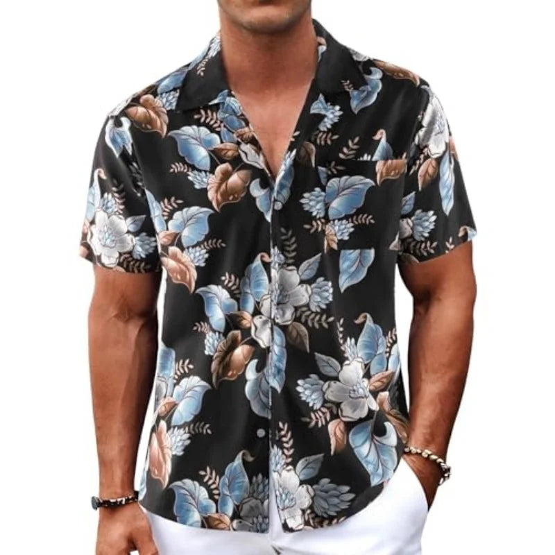 Men's Hawaiian Shirt Short Sleeved Button Casual Shirt Summer Print Tropical Floral Beach Shirt