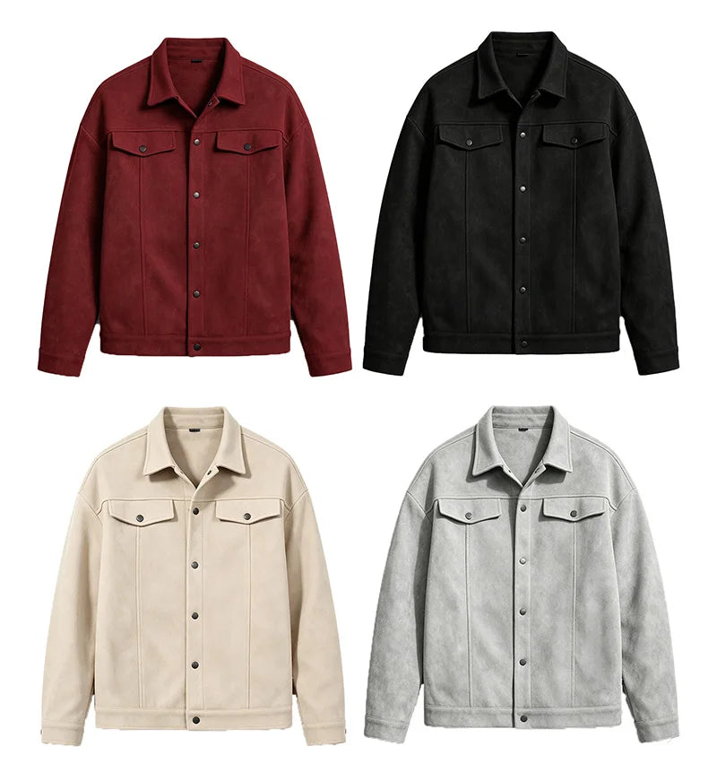 Men Loose Short Shacket Soft Brushed Fabric Autumn Winter Business Daily Casual Fake Decor Chest Flap Lapel Fashion Outer Jacket