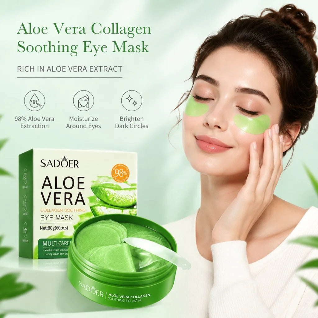 Aloe Vera Collagen Eye Mask 60Pcs Soothing Moisturizing Firming Eye Patches Hydrating Eye Skin Care for Puffy Eyes Dark Circles