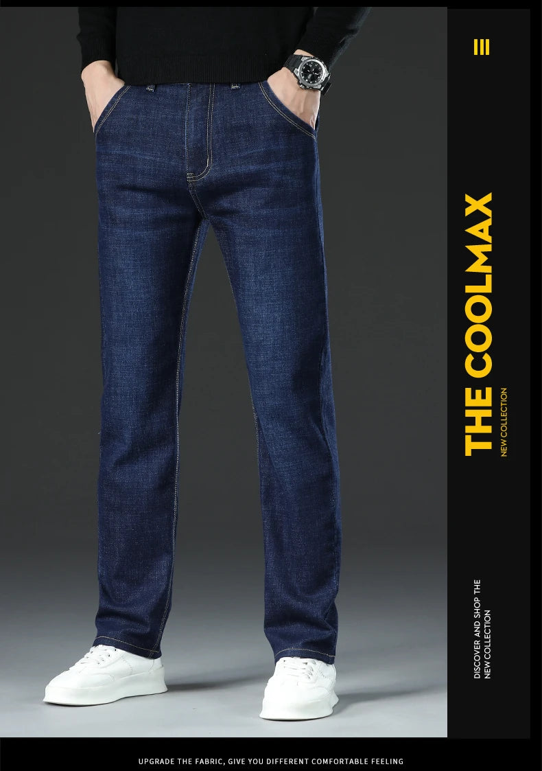 Men Winter Fleece Warm Jeans Brand 2024 Fashion Business Pants Retro Classic Denim Trousers Autumn Casual Stretch Slim Jeans Men