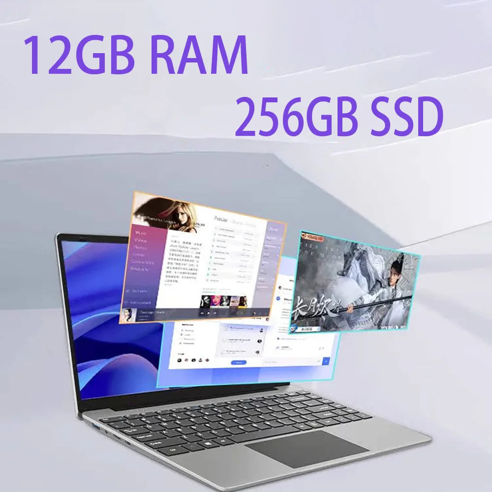 14" Laptop Computer Intel Celeron J4105 Notebook Computers Windows 11 12GB DDR4 256GB SSD 1920*1080P Mini Gaming Laptop
