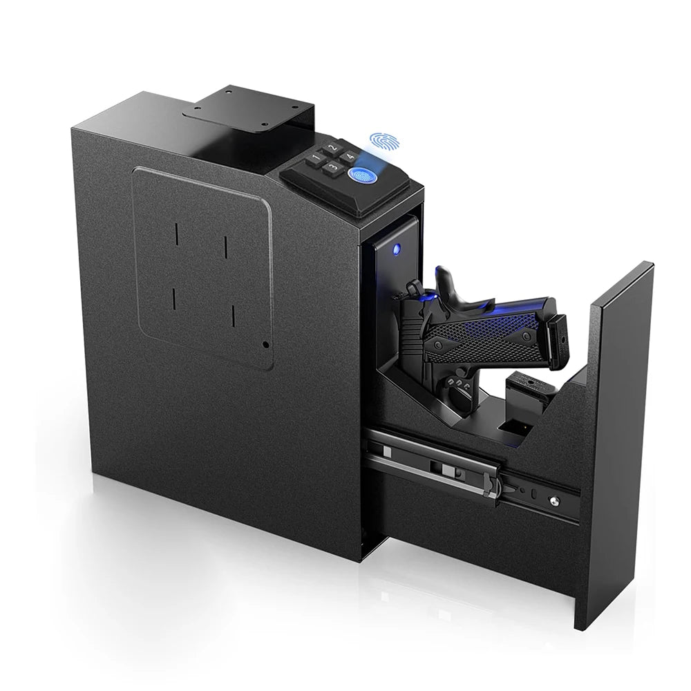 Biometric Gun Safe, 4 Ways Unlock with Fingerprint, Key Access, PIN Code, Mounted Nightstand Pistol Safe and Gun Lock Box