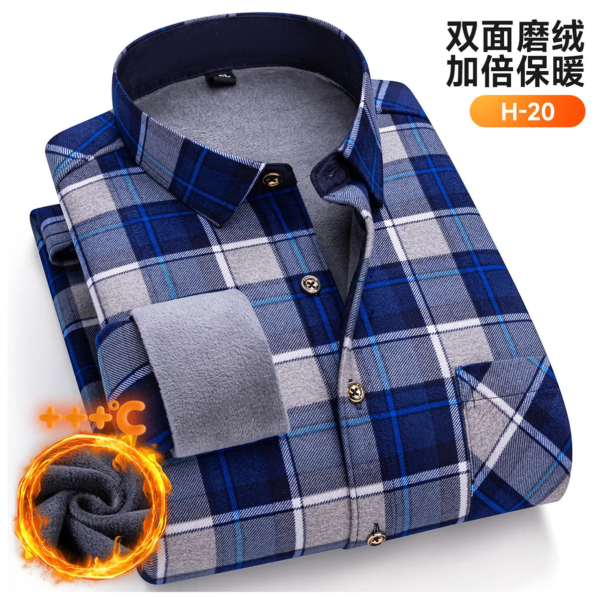 Autumn Winter New Fleece Plaid Shirt For Men Business Thickened Warm Double-sided Fleece Casual Non-ironing Fashion Check Shirts
