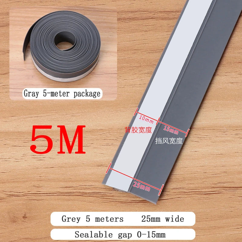 5M Shower Room Glass Door Sealing Strip Window Windproof Strip Warm Bathroom Door Lower Water Blocking Adhesive Strip