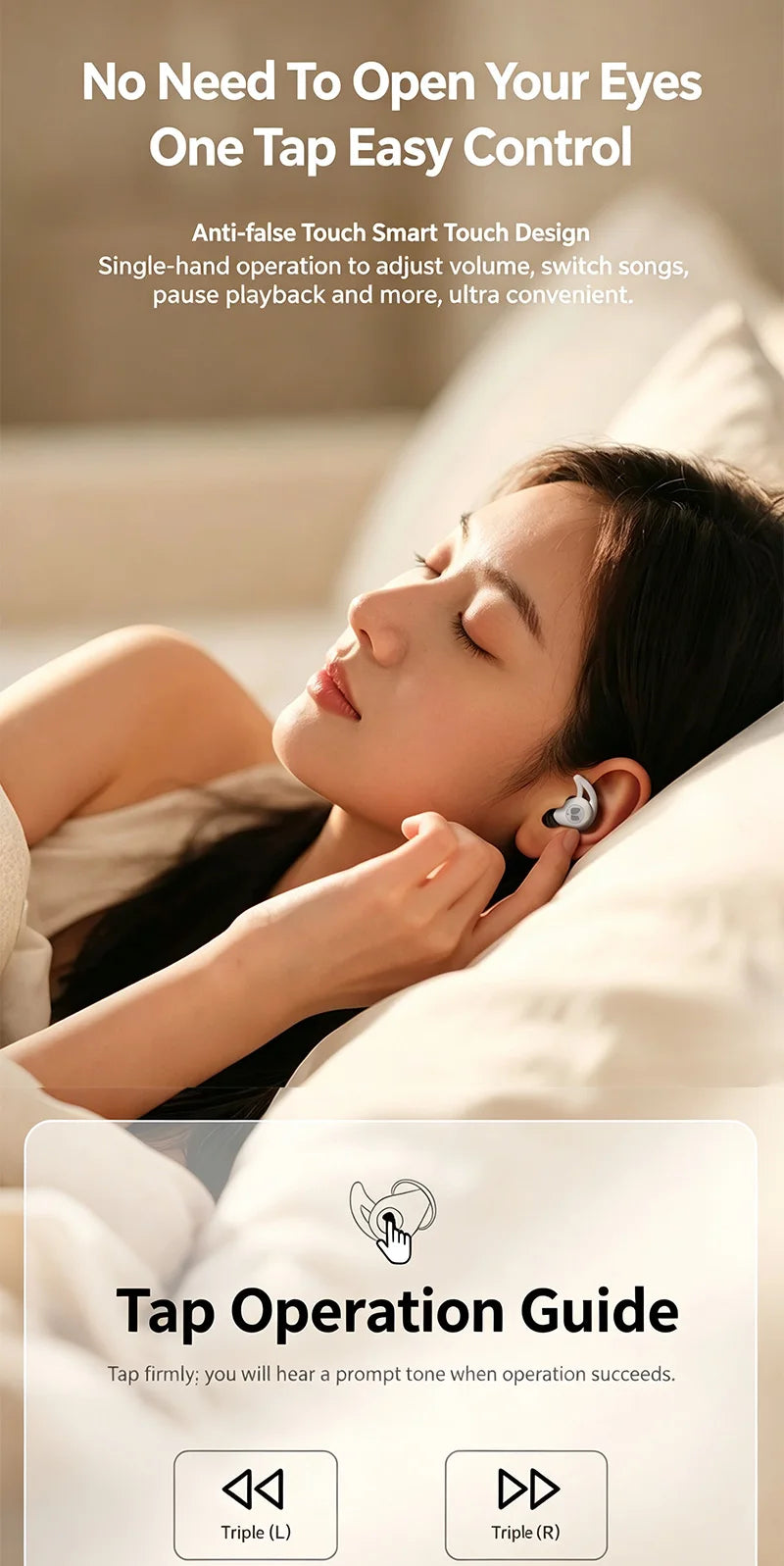 MONSTER GT31 Bluetooth Earphones Wireless Zero-Pressure Earbuds Noise Cancelling Sleep Aid Headphone HiFi Stereo Sound