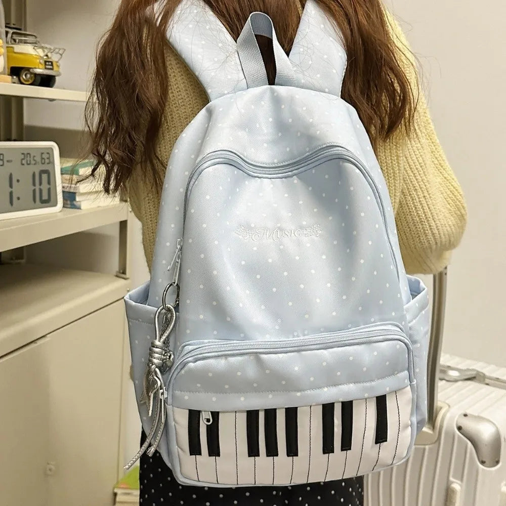 New Large Capacity Polka Dot Backpack Lightweight Multifunctional Piano Key Backpack Black Piano Mochilas for Women