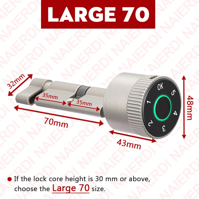 NAIERDI Smart Lock Cylinder Tuya App Fingerprint Password Unlock Electronic Door Lock Core Upgrade for Mechanical Home Lock