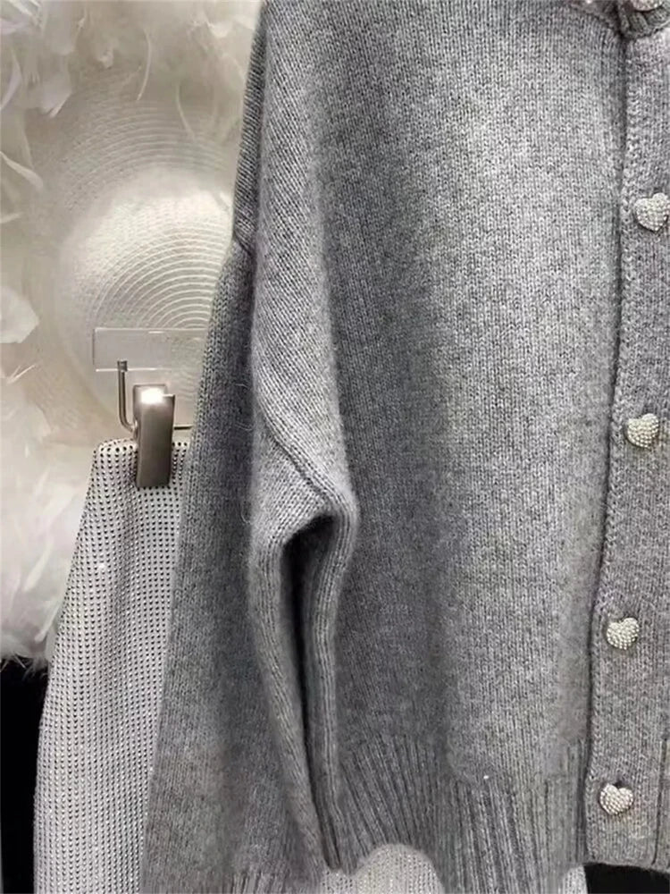 2025 Women Clothing Oversized Cardigan Jackets Diamond O-neck Vintage Casual Knitted Sweater Tops Pull Femme Cardigans Sweater