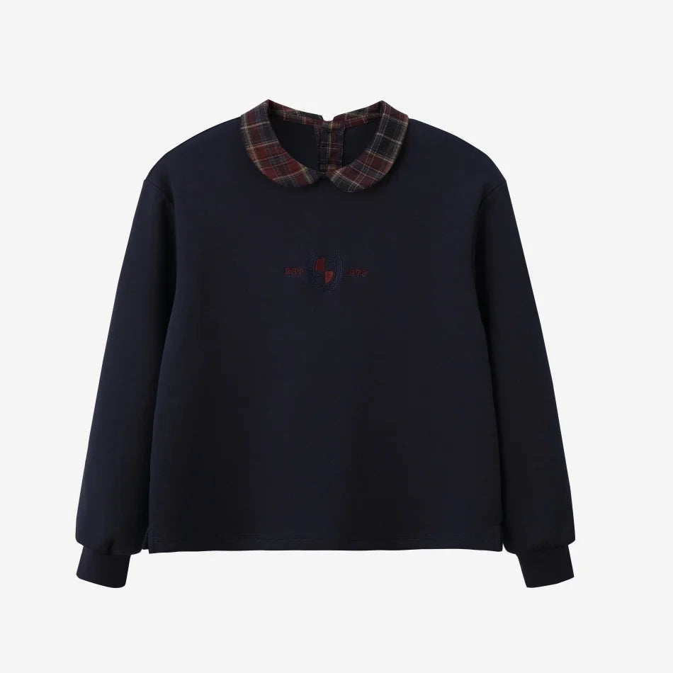 (Ship out in 1day)AS AW26 Denim Varsity Collection Navy Blue Denim+ Embroidery Sweatshirt weekday fabric brother sister clothing