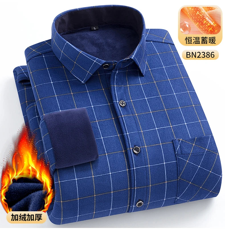 Men's Warm Long-Sleeved Shirt with Double-Sided Fleece, Winter Casual, Cold-Resistant, Street Fashion, Comfortable and Versatile