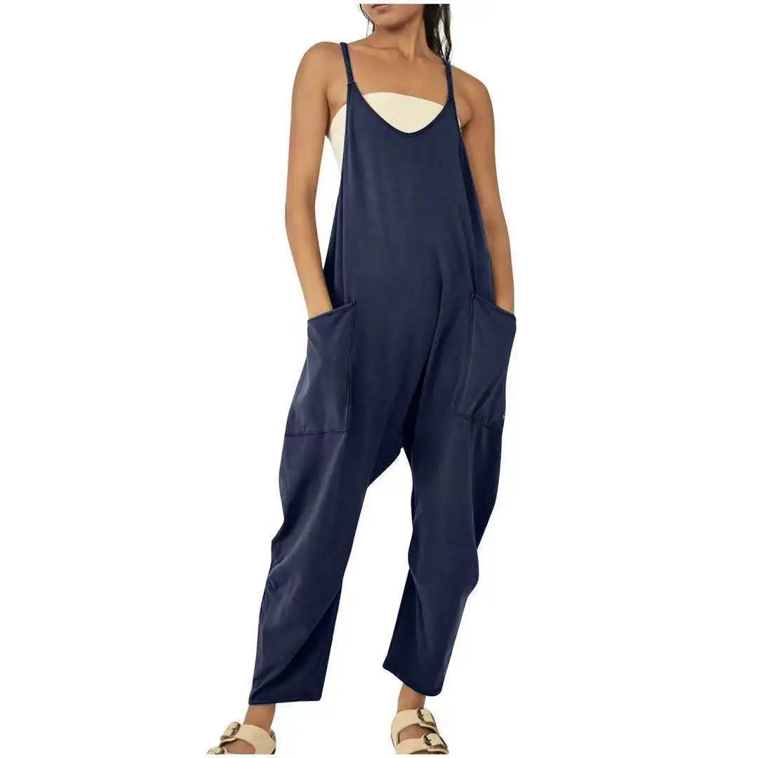 Women Casual Spaghetti Strap Sleeveless Jumpsuit Vintage Harajuku Wide Leg Loose Pants Summer Solid Oversize Overalls Rompers