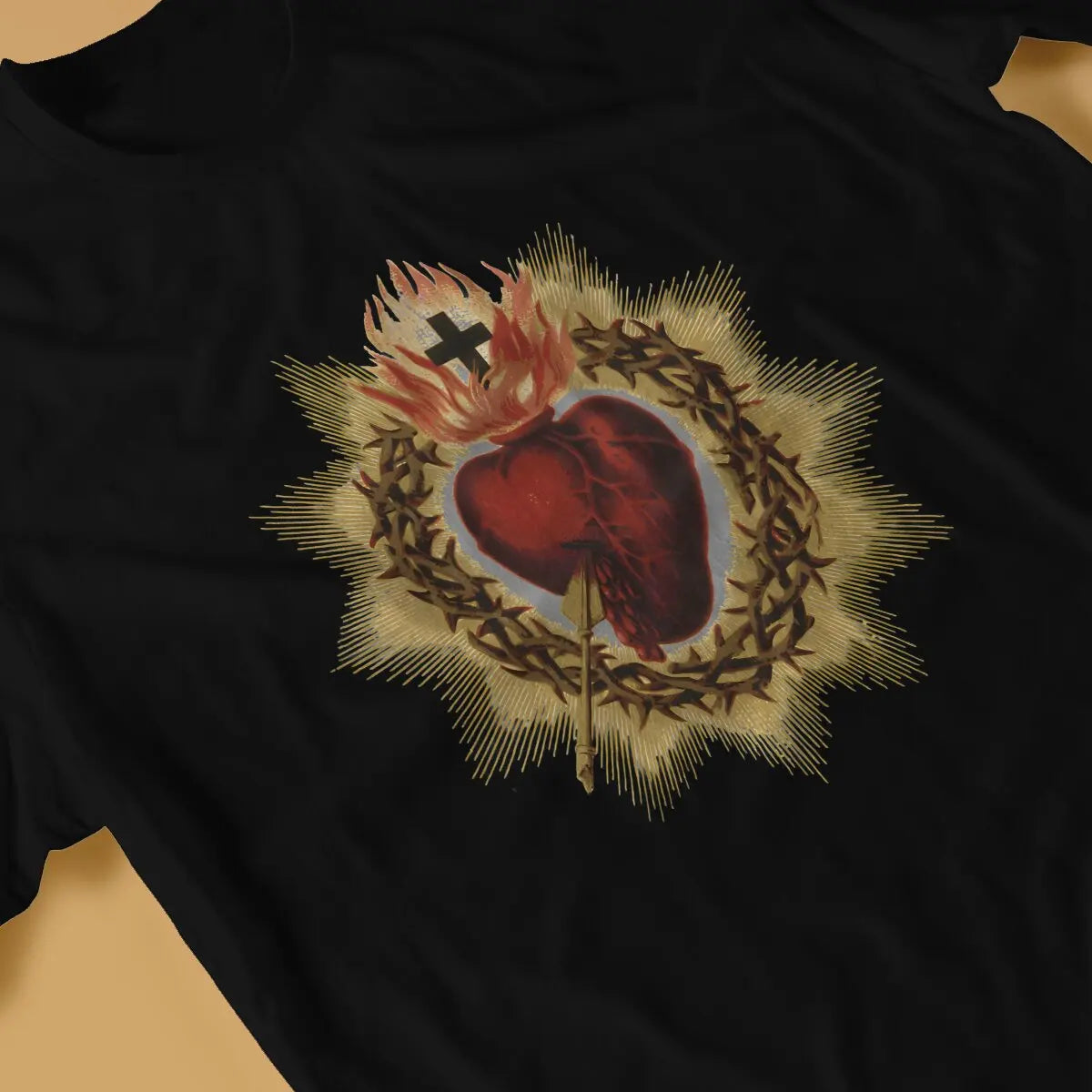 Sacred Heart  Catholic T Shirt Men Cotton Vintage T-Shirt Crewneck Jesus God Cross Tee Shirt Short Sleeve Clothing Gift Idea