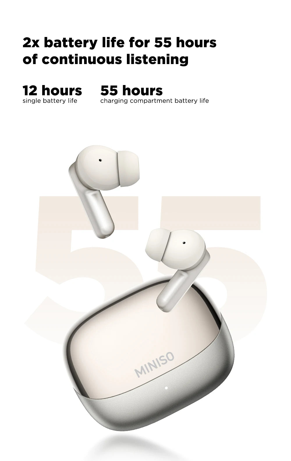 MINISO MS106 Bluetooth V6.0 Earphones TWS In-Ear Wireless Headphones AI Translator Earbuds Comfortable Ultra-light Earbuds