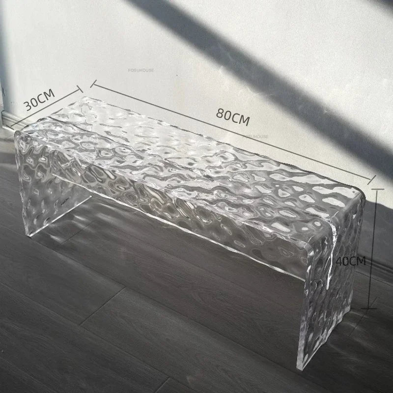 Nordic Acrylic Shoe Changing Stools Transparent Bench Water Ripple Bed End Stool for Bedroom Light Luxury Living Room Furniture